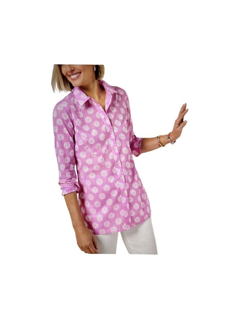 TALBOTS COTTON BUTTON FRONT SHIRT-TREE OF LIFE.